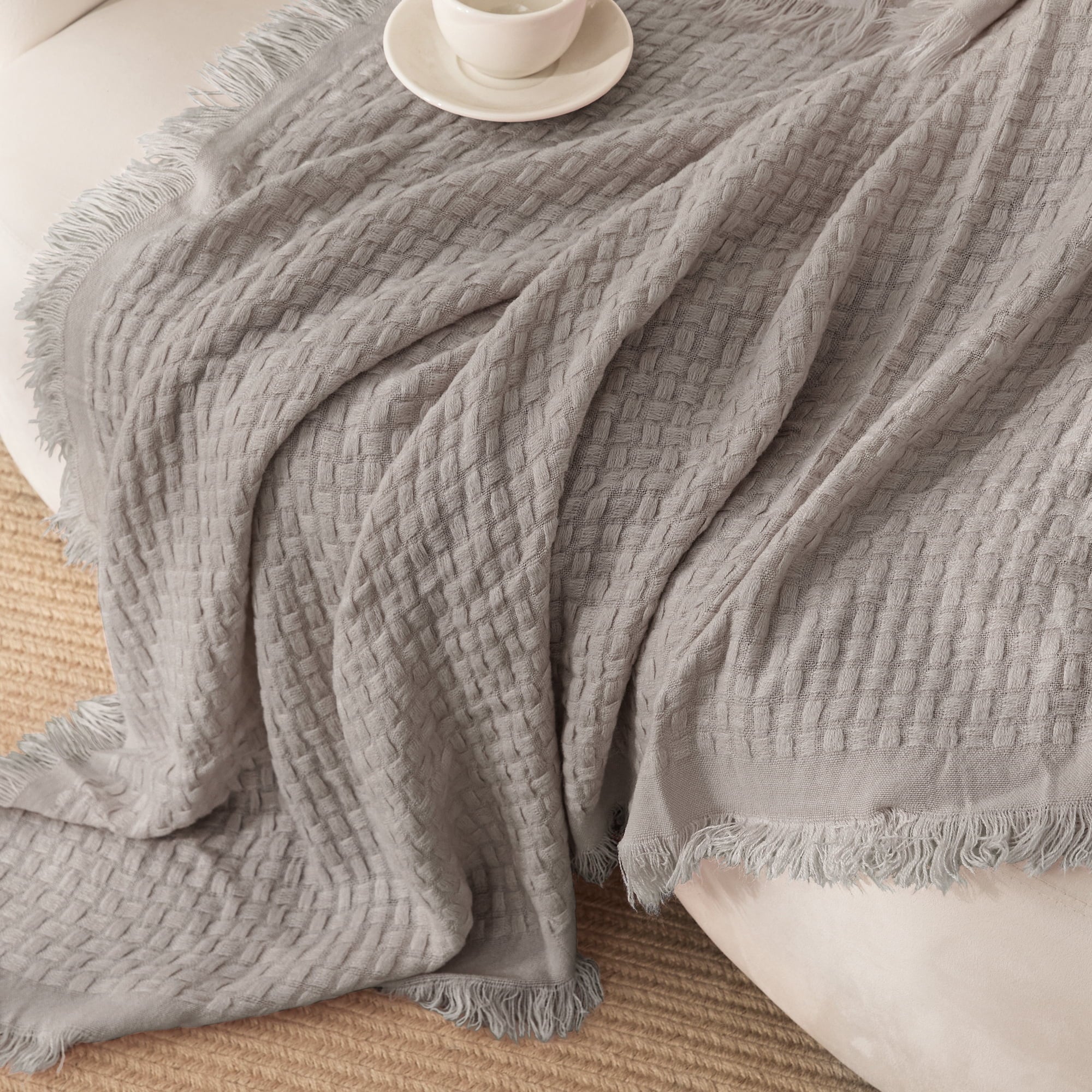 Reversible Sherpa Knitted Throw Blanket with Fringes for Couch, Soft and Warm Textured Throw for All Season, Lightweight Breathable Roo... - Lightweight Plush Warm Blanket for All Seasons Detail
