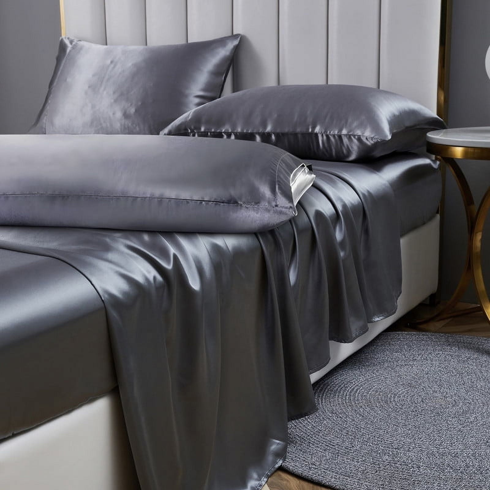 Ultra-Soft Luxury 5-Piece Satin Sheets Twin Silk Sheets Bed Sheet Set Ultra-Silky & Skin-Friendly Deep Pocket Bed Flat Fitted Sheet - Breathable Egyptian Cotton Flat & Fitted Sheets - Default Title