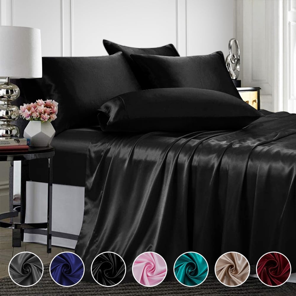 Ultra-Soft Twin Silk Gray Bed Sheet Set Deep Pocket Bed Flat Fitted Sheet, 3-Pieces - Luxury Bed Sheet Set with Deep Pockets - Default Title