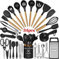 Ergonomic Cooking Kitchen Utensil Set, 34Pieces Silicone Cooking Utensil Set with Wooden Handle, Heat Resistant Spatula Set Gadg... - Heat-Resistant Silicone Cooking Spatula Turner - Default Title