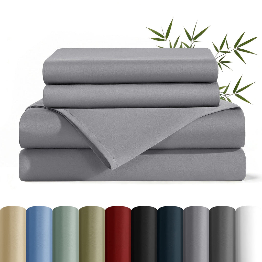 Wrinkle-Resistant Bamboo Queen Sheet Set, Luxury Soft 4 Pieces Bed Sheets with 18" Deep Pocket, Gray - Premium Ultra-Soft Pillowcase Pair for Sleeping - Default Title