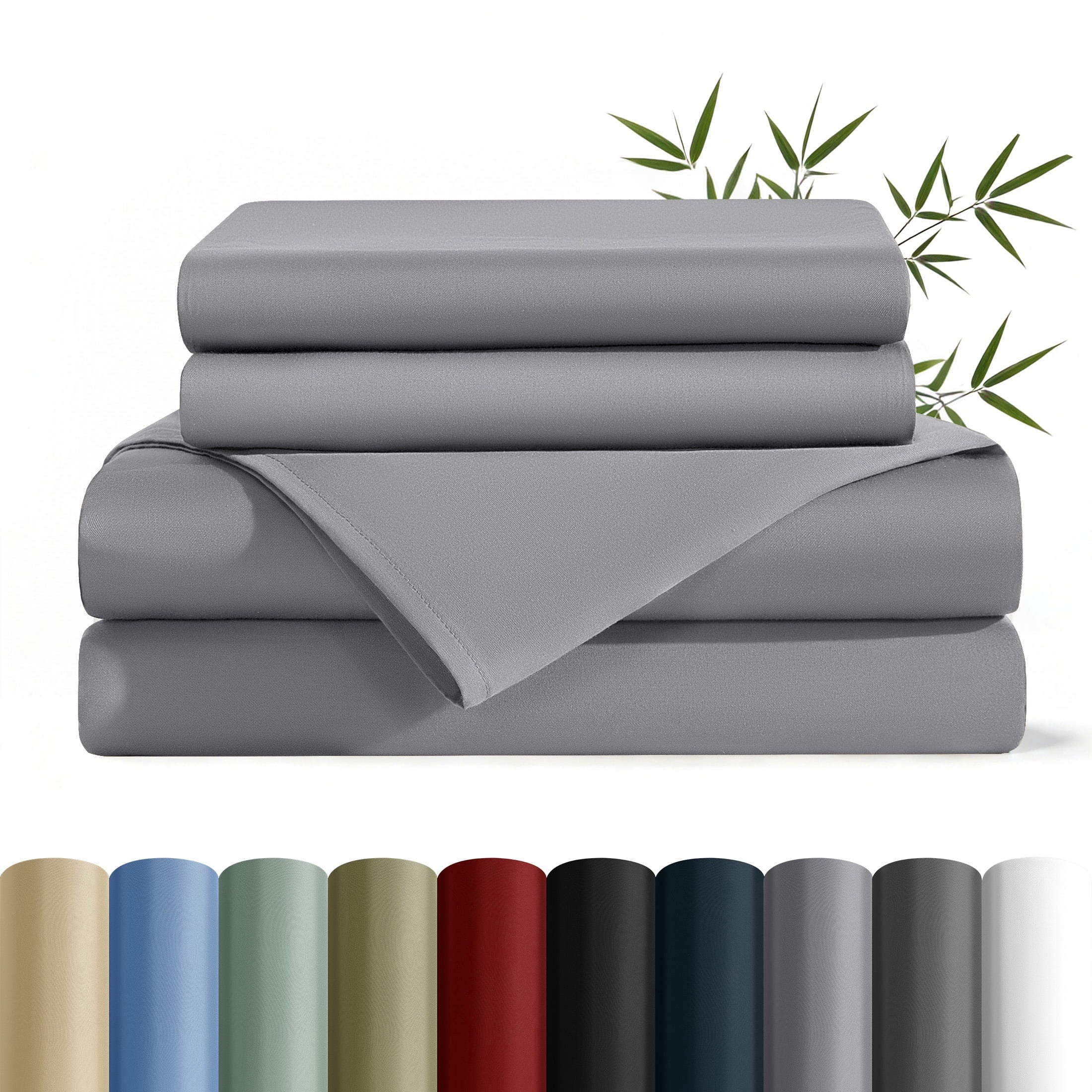 Wrinkle-Resistant Bamboo Queen Sheet Set, Luxury Soft 4 Pieces Bed Sheets with 18" Deep Pocket, Gray - Premium Ultra-Soft Pillowcase Pair for Sleeping - Default Title