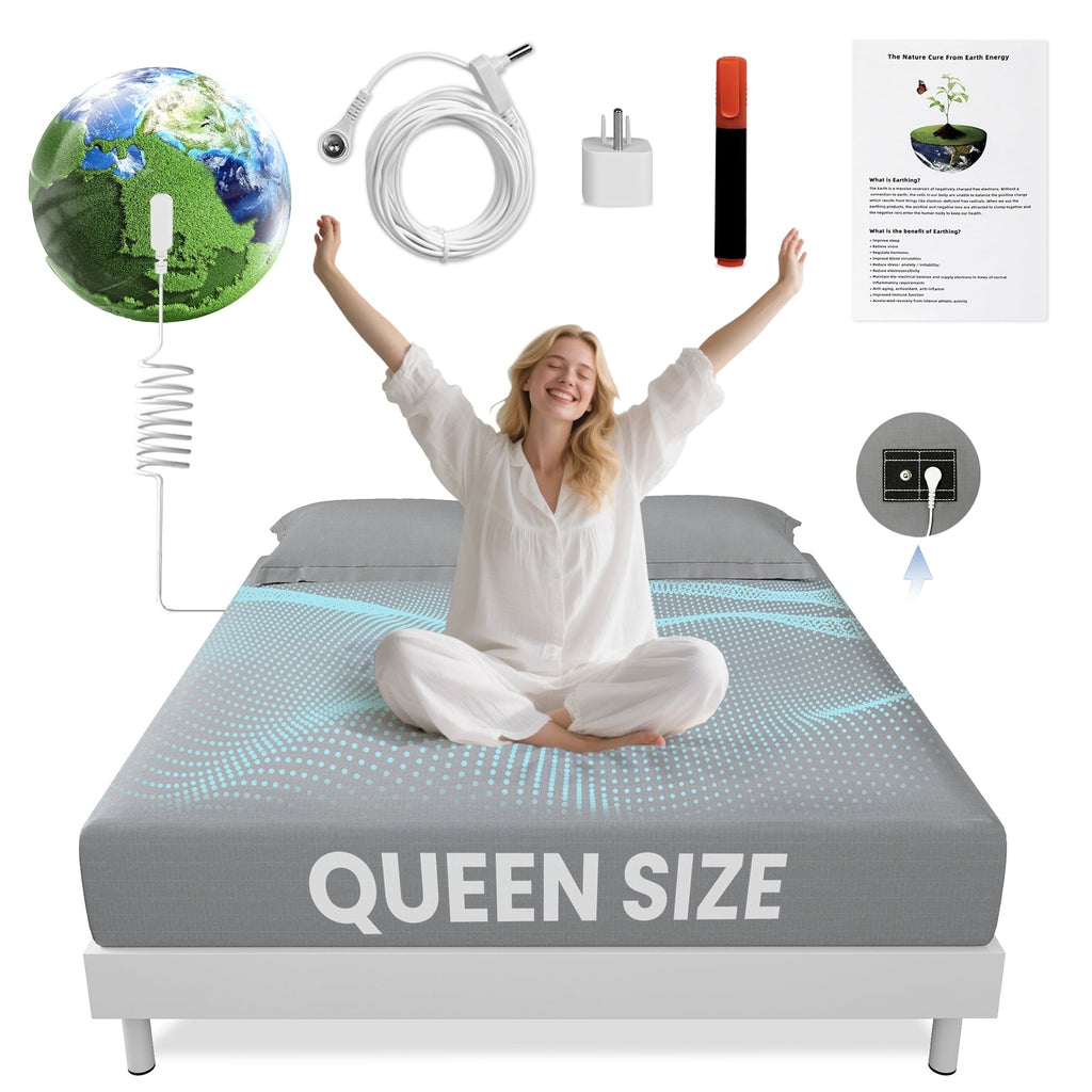 Premium Egyptian Cotton Grounding Sheets Queen Size 90% Organic Cotton + 10% Pure Silver Fitted Bed Sheet Gray Fiber Grounding Sheet Earth Ce... - Premium Ultra-Soft Pillowcase Pair for Sleeping - Default Title