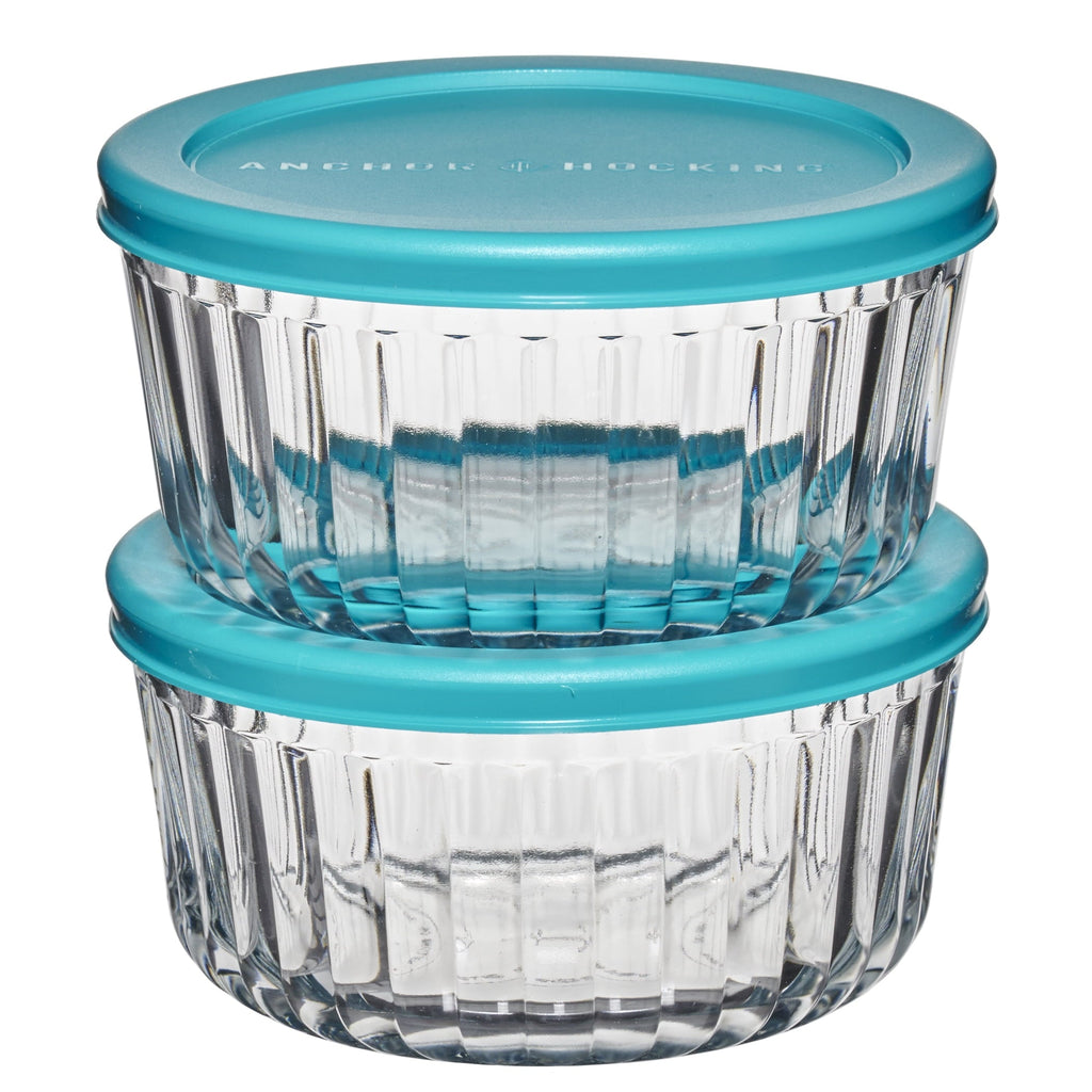 Playful Geometric Glass Food Storage Container with Lids, 4 Cup Round, Set of 2 - Playful Star & Heart Shaped Geometric NeeDoh - Default Title