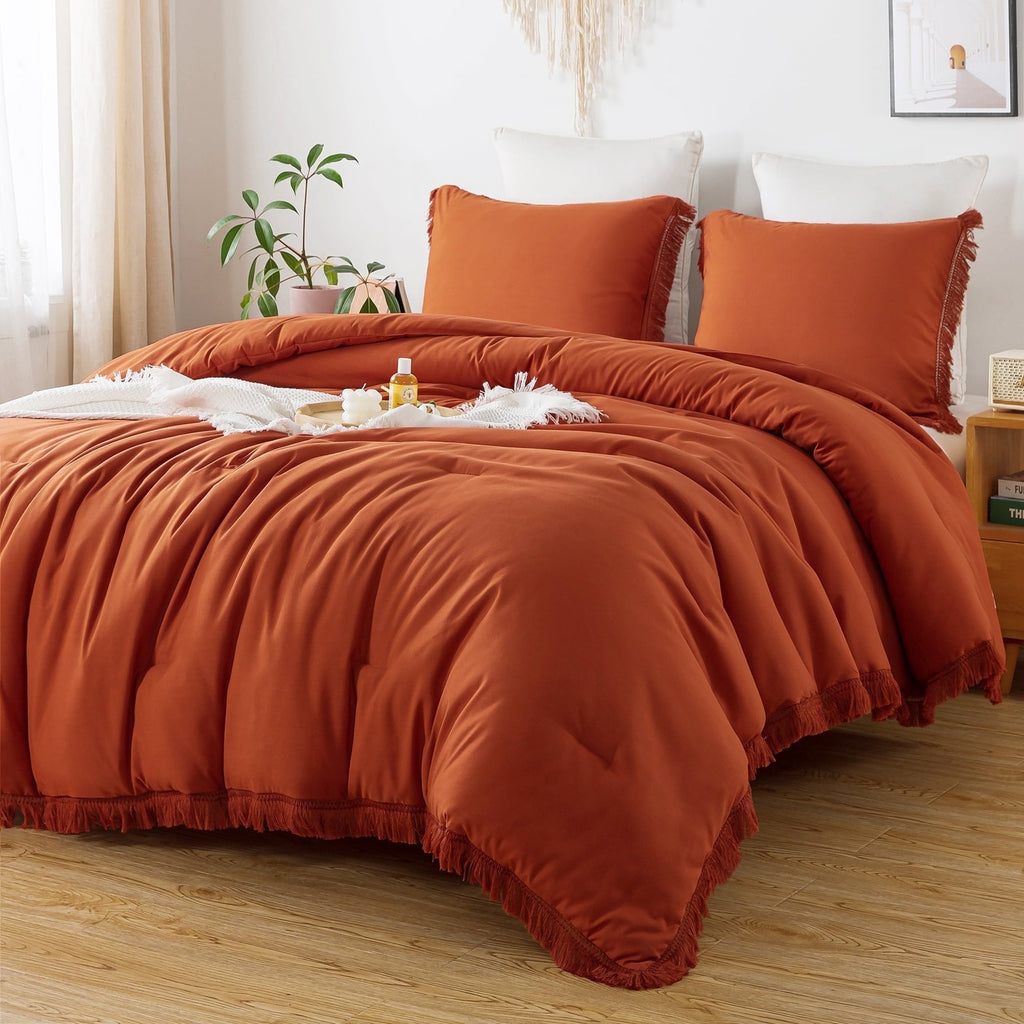 Fluffy Down Alternative King Size Comforter Sets Burnt Orange, 3 Pieces Soft Fluffy Boho Bedding Comforter Sets for King Bed, All Season Terr... - Hypoallergenic Ultra-Fluffy Quilt for Winter - Default Title
