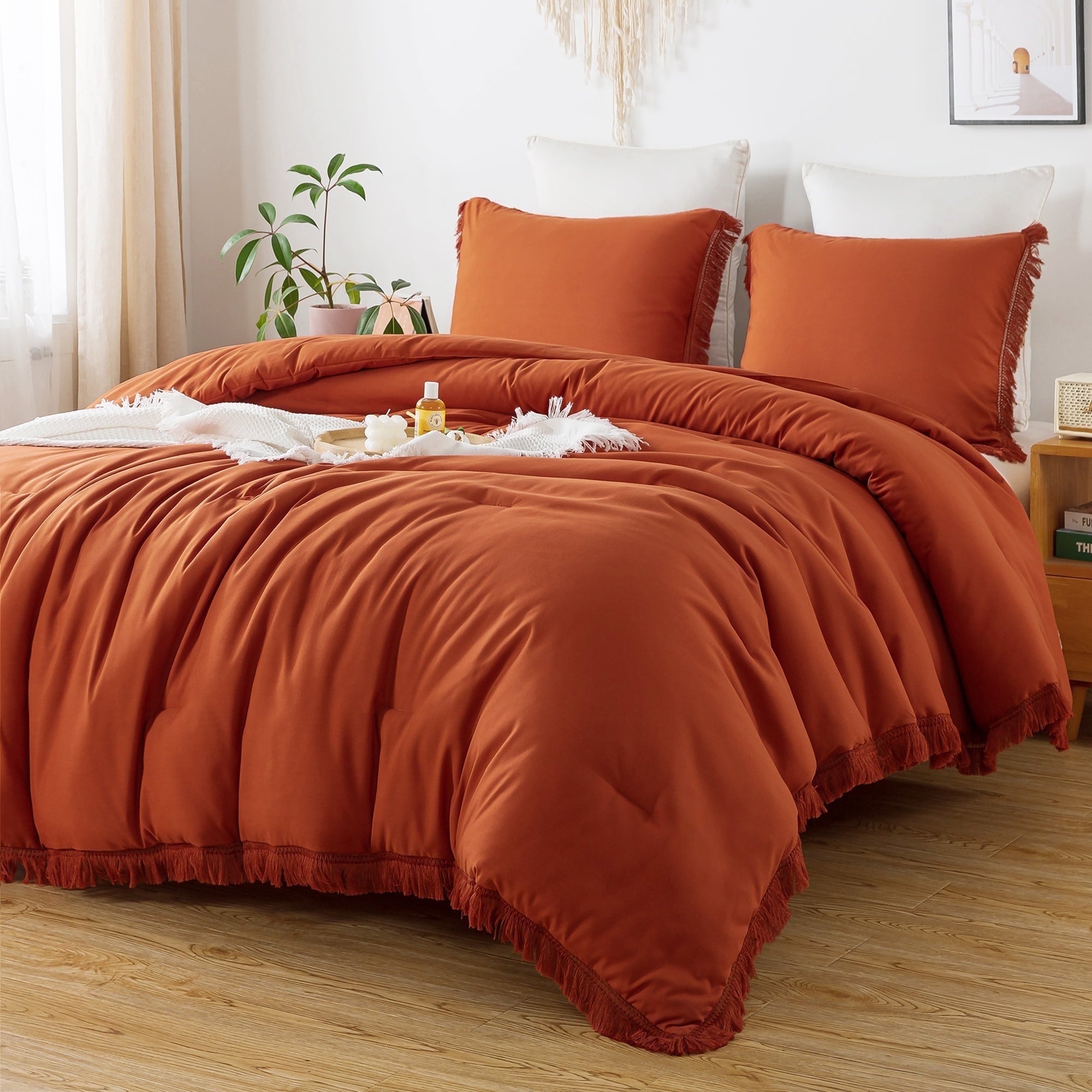 Fluffy Down Alternative King Size Comforter Sets Burnt Orange, 3 Pieces Soft Fluffy Boho Bedding Comforter Sets for King Bed, All Season Terr... - Hypoallergenic Ultra-Fluffy Quilt for Winter - Default Title