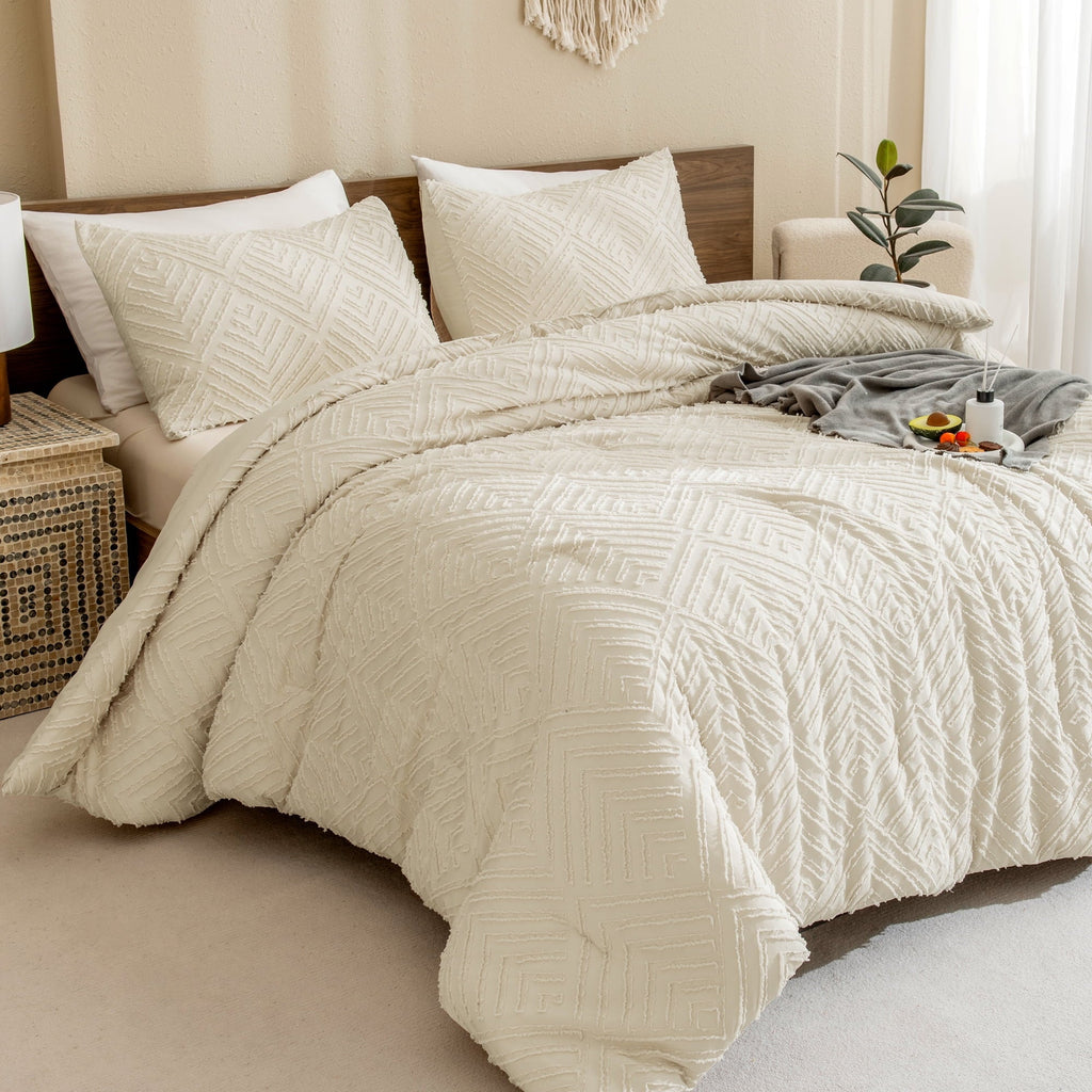 Heavyweight Warmth King Size Comforter Sets Beige - 3 Pieces Cream Boho Bedding Comforter Set for King Bed - Soft Fluffy Tufted Textured... - All-Season Down Alternative Comforter Insert - Default Title
