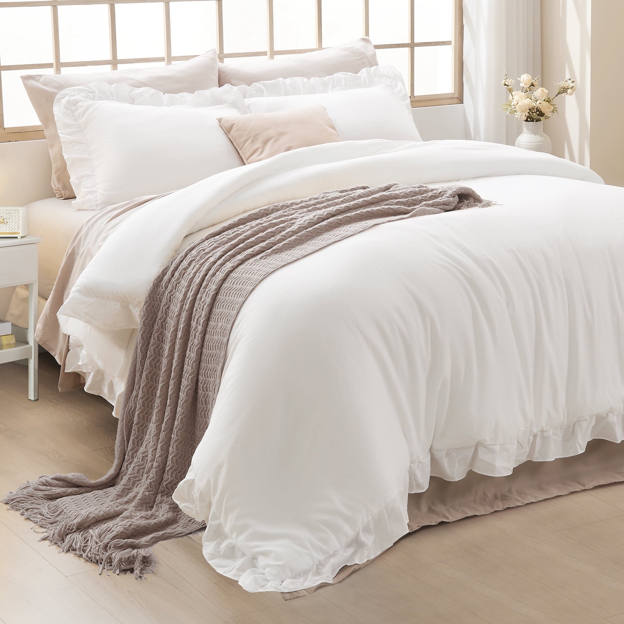 Hypoallergenic Cloud Queen Comforter Set White, 3 Pieces Soft Fluffy Farmhouse Ruffle Bedding Comforter Sets for Queen Bed, All Season Lig... - Cloud-Like Soft Lightweight Bed Comforter - Default Title