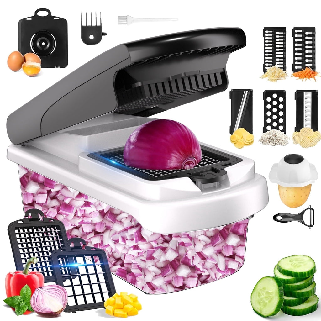 Ergonomic Manual Vegetable Chopper Food Slicer, 15 in 1 Multi-Function Food Chopper for Onion, Veggie, Cheese Grater, Vegetable... - Premium Stainless Steel Garlic Presser & Peeler - Default Title