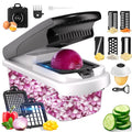 Ergonomic Manual Vegetable Chopper Food Slicer, 15 in 1 Multi-Function Food Chopper for Onion, Veggie, Cheese Grater, Vegetable... - Premium Stainless Steel Garlic Presser & Peeler - Default Title