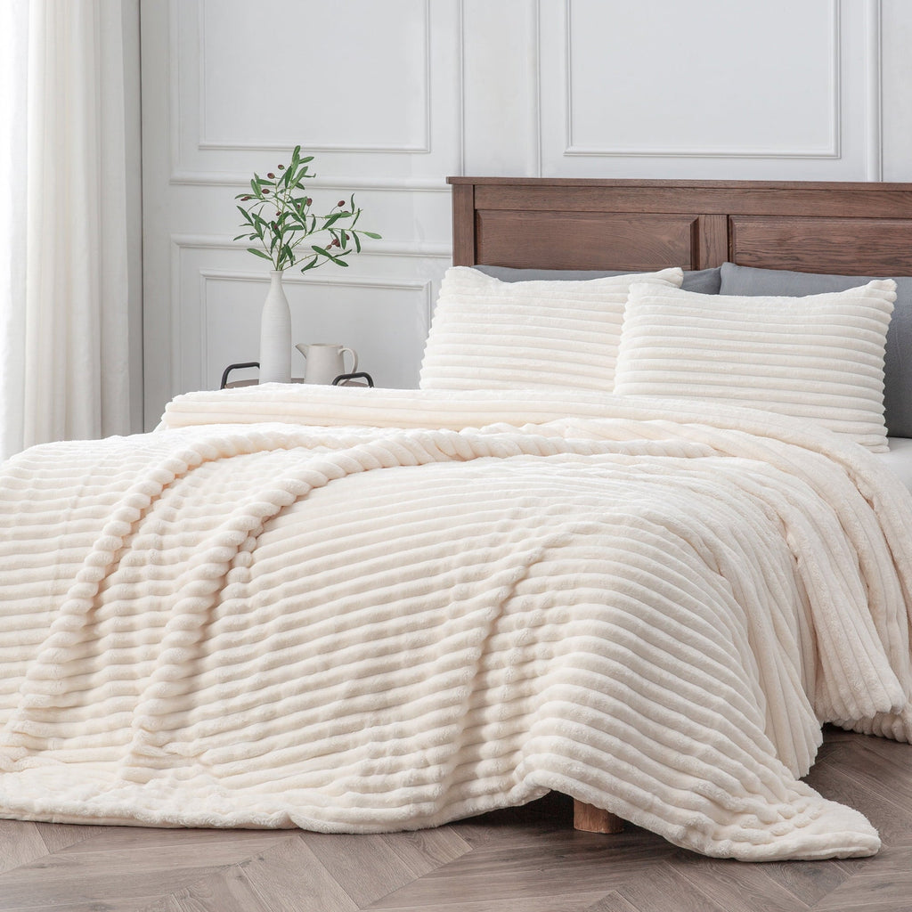 Heavyweight Warmth Fleece Queen Comforter Set -Super Soft & Warm Fluffy White Bedding, Luxury Fuzzy Heavy Bed Set for Winter with 2 Pill... - All-Season Down Alternative Comforter Insert - Default Title