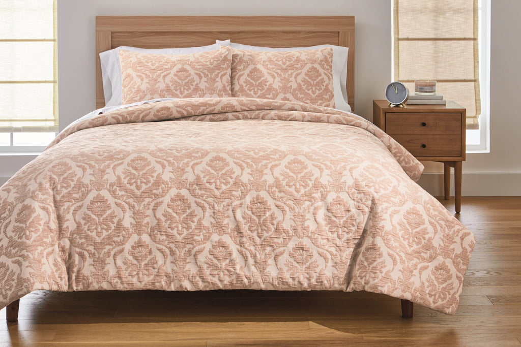 All-Season Woven Damask 2-Piece Comforter Set, Blush, Full Queen, All Ages - Cloud-Like Soft Lightweight Bed Comforter - Default Title