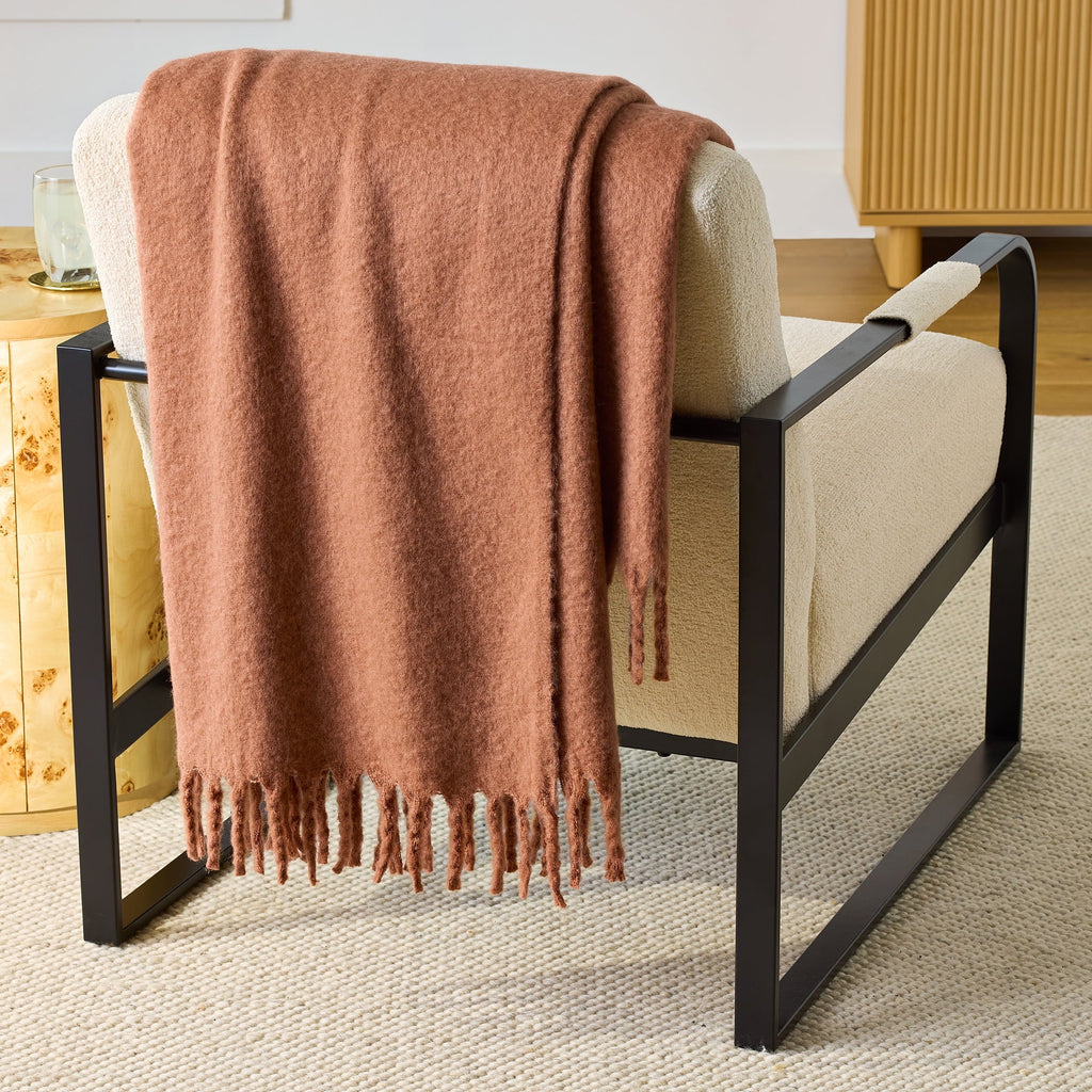 Super Soft Flannel Faux Mohair Cozy Couch Throw Blanket Terracotta Clay, 50x72" - Luxury Knitted Decorative Throw Blanket with Fringes - Default Title