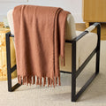 Super Soft Flannel Faux Mohair Cozy Couch Throw Blanket Terracotta Clay, 50x72" - Luxury Knitted Decorative Throw Blanket with Fringes - Default Title