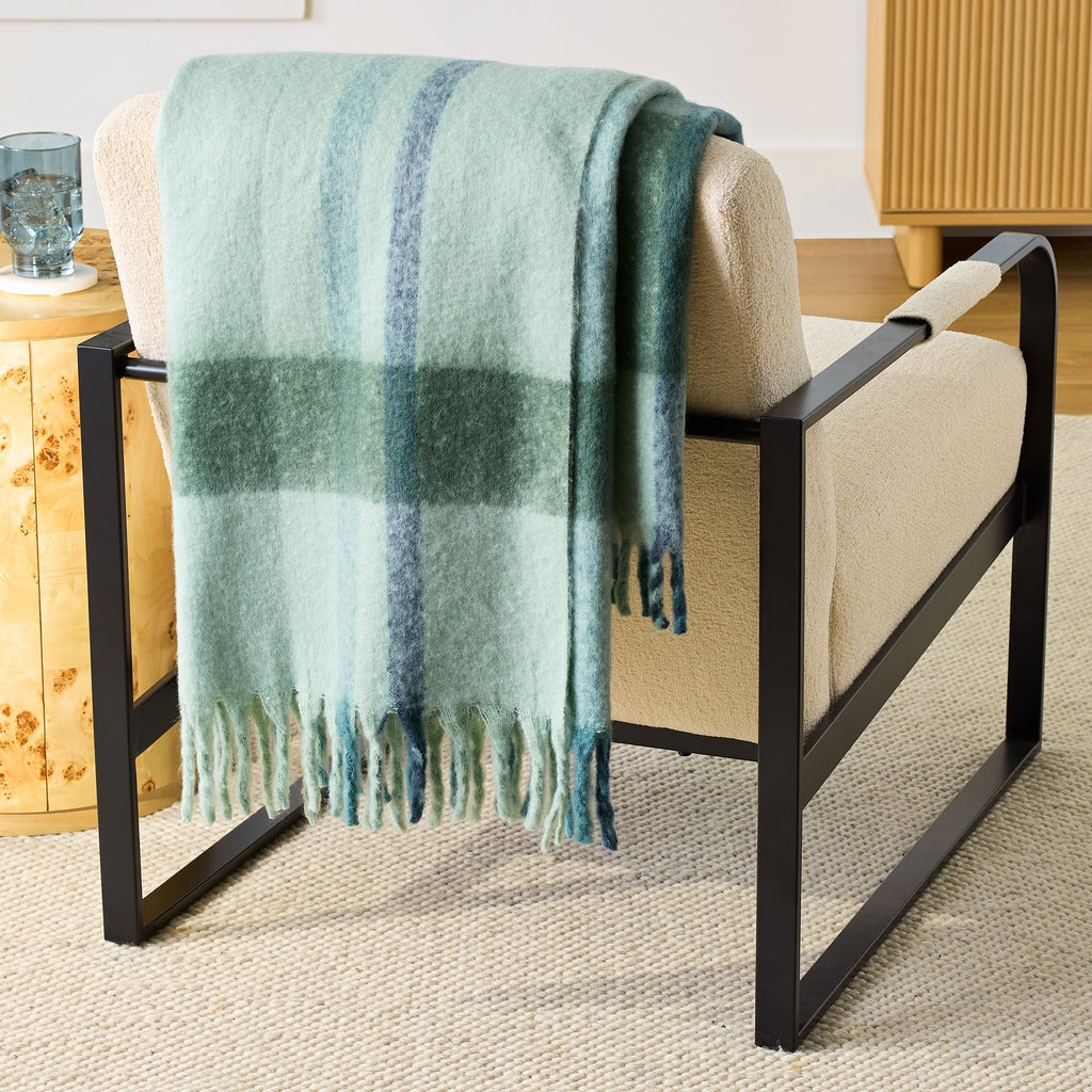Reversible Sherpa Faux Mohair Cozy Couch Throw Blanket Green Plaid, 50x72" - Super Soft Reversible Sherpa Flannel Blanket - Default Title