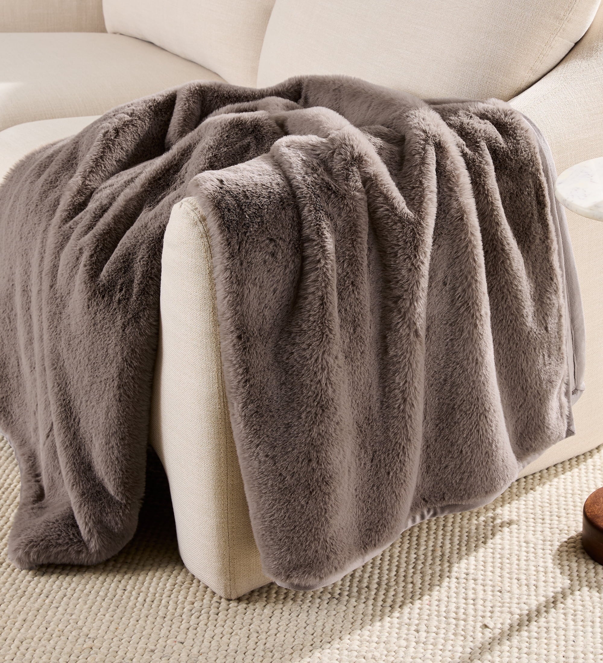 Decorative Knitted Grey Faux Fur Ultra Soft Luxury Oversized Throw Blanket 50" x 72", Grey Bisque - Cozy Fleece Throw Blanket for Couch & Bed - Default Title