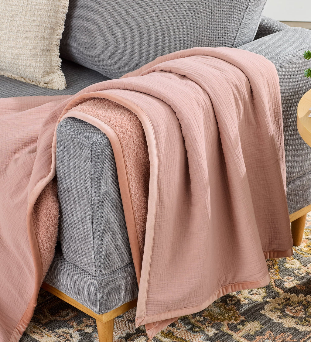Cozy Fleece Gauze Reverse to Cozy Knit Super Soft Throw Blanket, Oversized, Antique Blush - Cozy Fleece Throw Blanket for Couch & Bed - Default Title