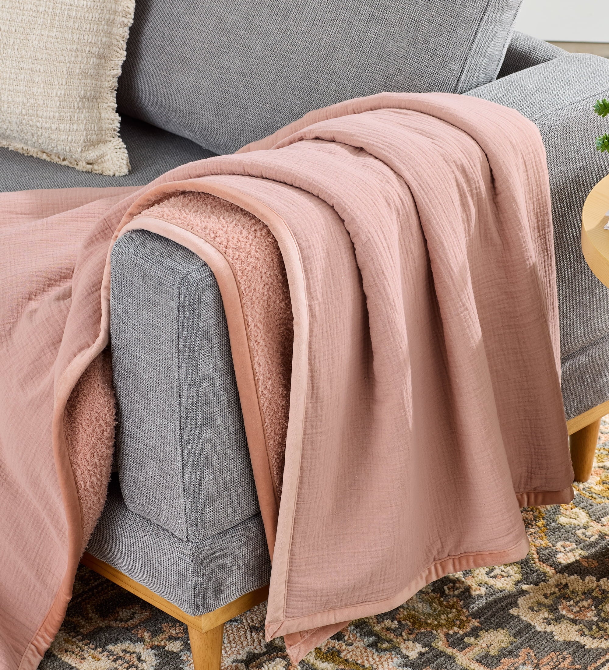 Cozy Fleece Gauze Reverse to Cozy Knit Super Soft Throw Blanket, Oversized, Antique Blush - Cozy Fleece Throw Blanket for Couch & Bed - Default Title