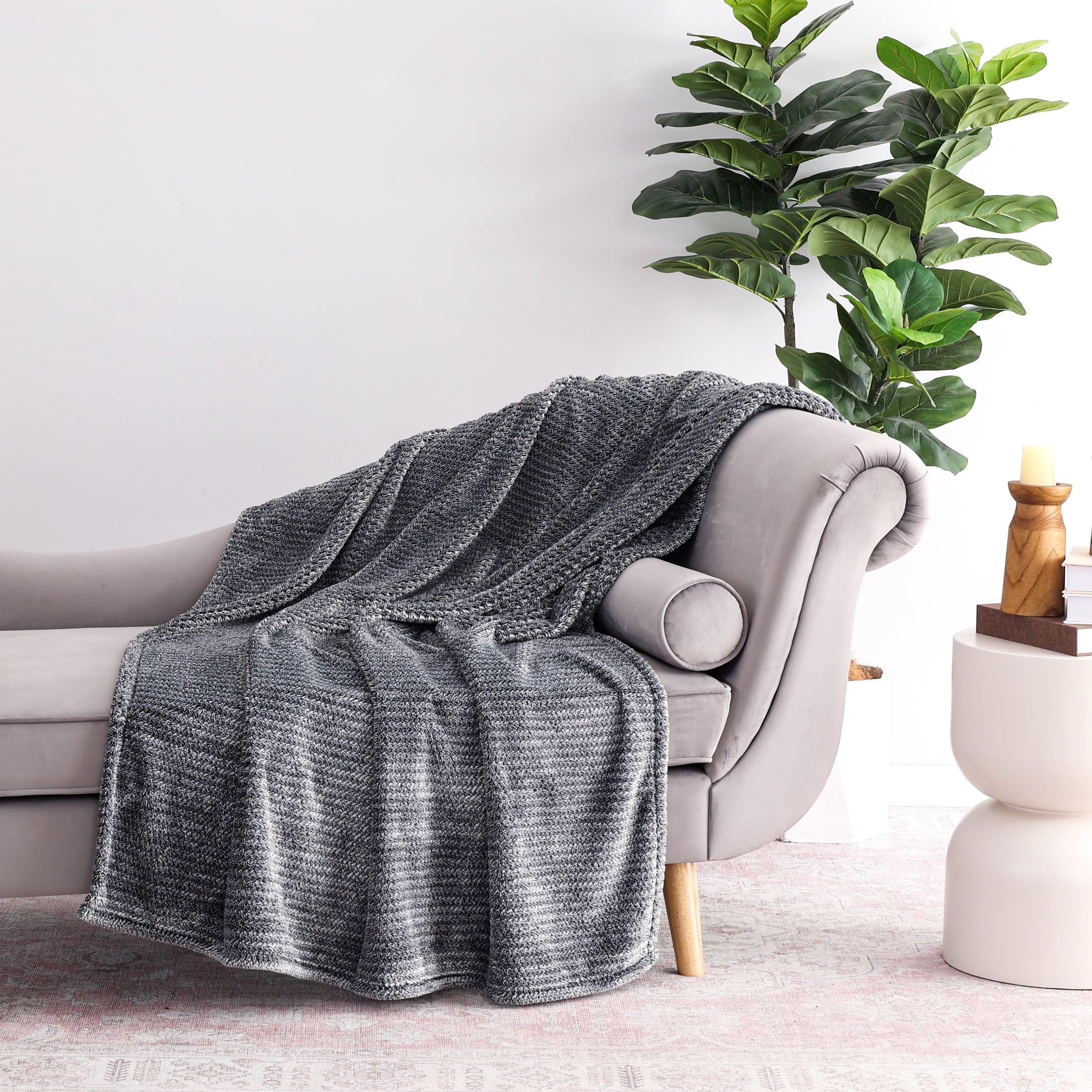 Cozy Fleece Plush Textured Heathered Soft Oversized Throw Blanket, Gray - Lightweight Plush Warm Blanket for All Seasons - Default Title