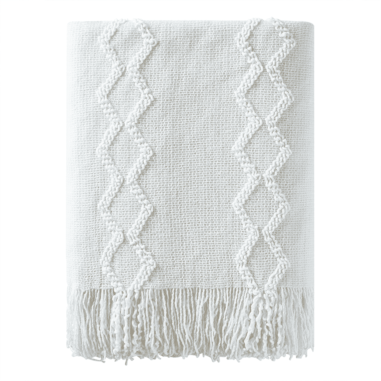 Lightweight Warm Fluffy Chenille Knitted Fringe Throw Blanket, Lightweight Soft Cozy Bed Sofa Chair Blanket, White, 50" x 60" - Cozy Fleece Throw Blanket for Couch & Bed - Default Title