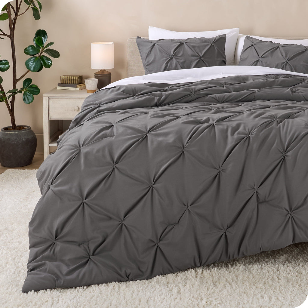 Fluffy Down Alternative Pintuck Down Alternative Comforter Set - 3-Pieces - All Seasons - King, Grey - Luxurious Quilted Duvet Cover Set - Default Title
