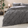 Fluffy Down Alternative Pintuck Down Alternative Comforter Set - 3-Pieces - All Seasons - King, Grey - Luxurious Quilted Duvet Cover Set - Default Title