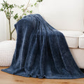 Decorative Knitted Navy Blue Chenille Throw for Couch Bed,Soft Navy Knit Blanket, Housewarming Gifts, 51"x 67" - Super Soft Reversible Sherpa Flannel Blanket - Default Title
