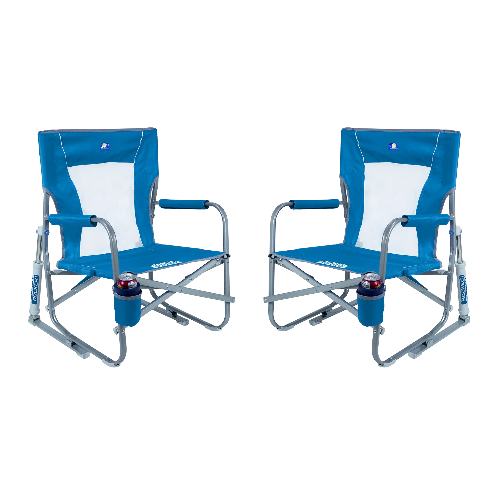 Premium All-Weather Beach Rocker Bundle - Choice 773 - Freestyle Rocker Portable Outdoor Folding Chair - Saybrook Blue