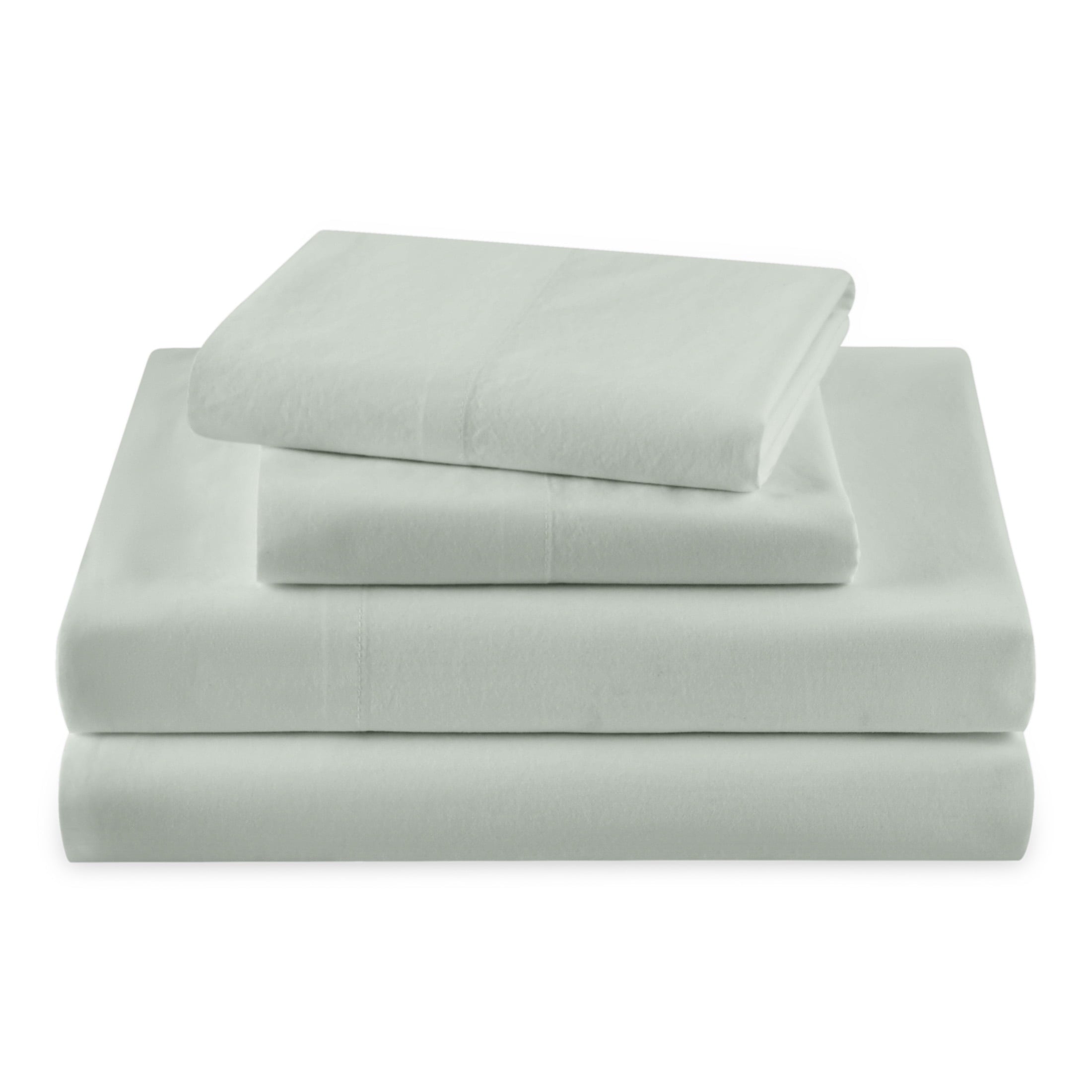 Cooling Sateen Solid 4-Piece 100% Cotton Washed Percale Sage Green Sheet Set, Full - Premium Ultra-Soft Pillowcase Pair for Sleeping - Default Title