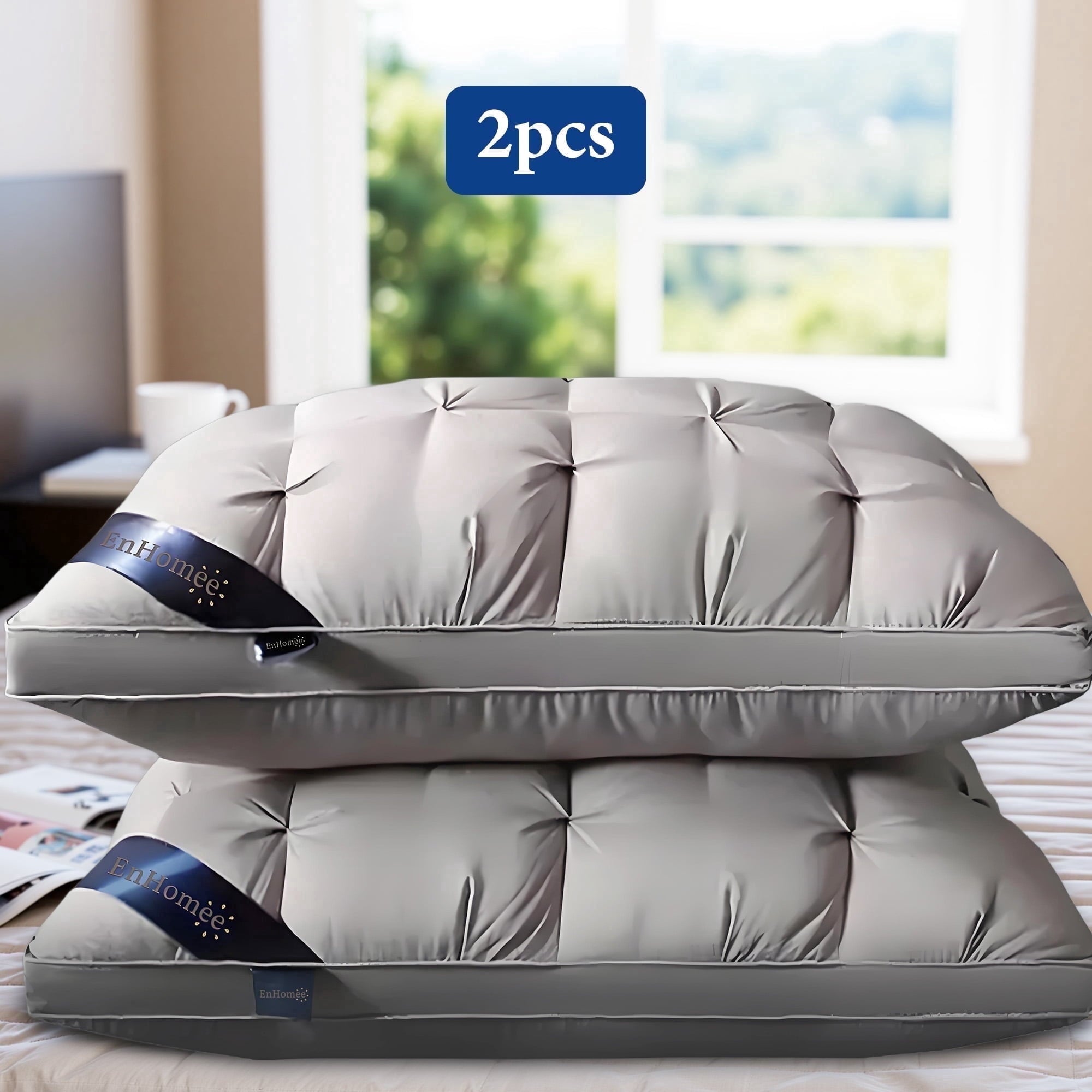 Hotel Collection 2-Pack Luxurious Hotel-Quality ,Resistant to Flattening, All-Season,Gray - Ergonomic Memory Foam Pillow for Neck Pain Support - Default Title