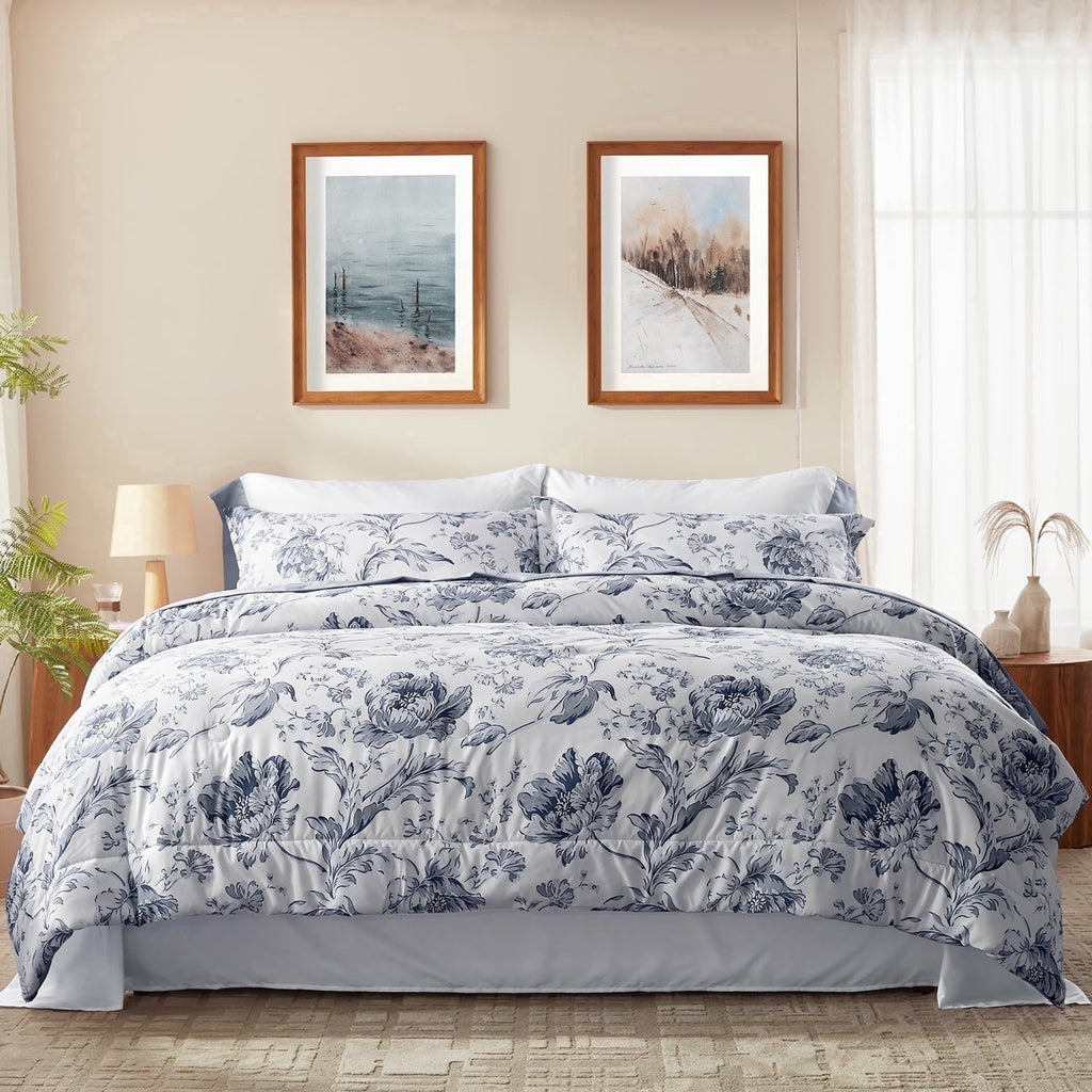 Luxurious Quilted Queen Comforter Sets,7-Pieces Reversible Bedding Sets,Bed in a Bag with Comforter,Flat Sheet and Fitted Sheet,Pillowc... - All-Season Down Alternative Comforter Insert - Default Title