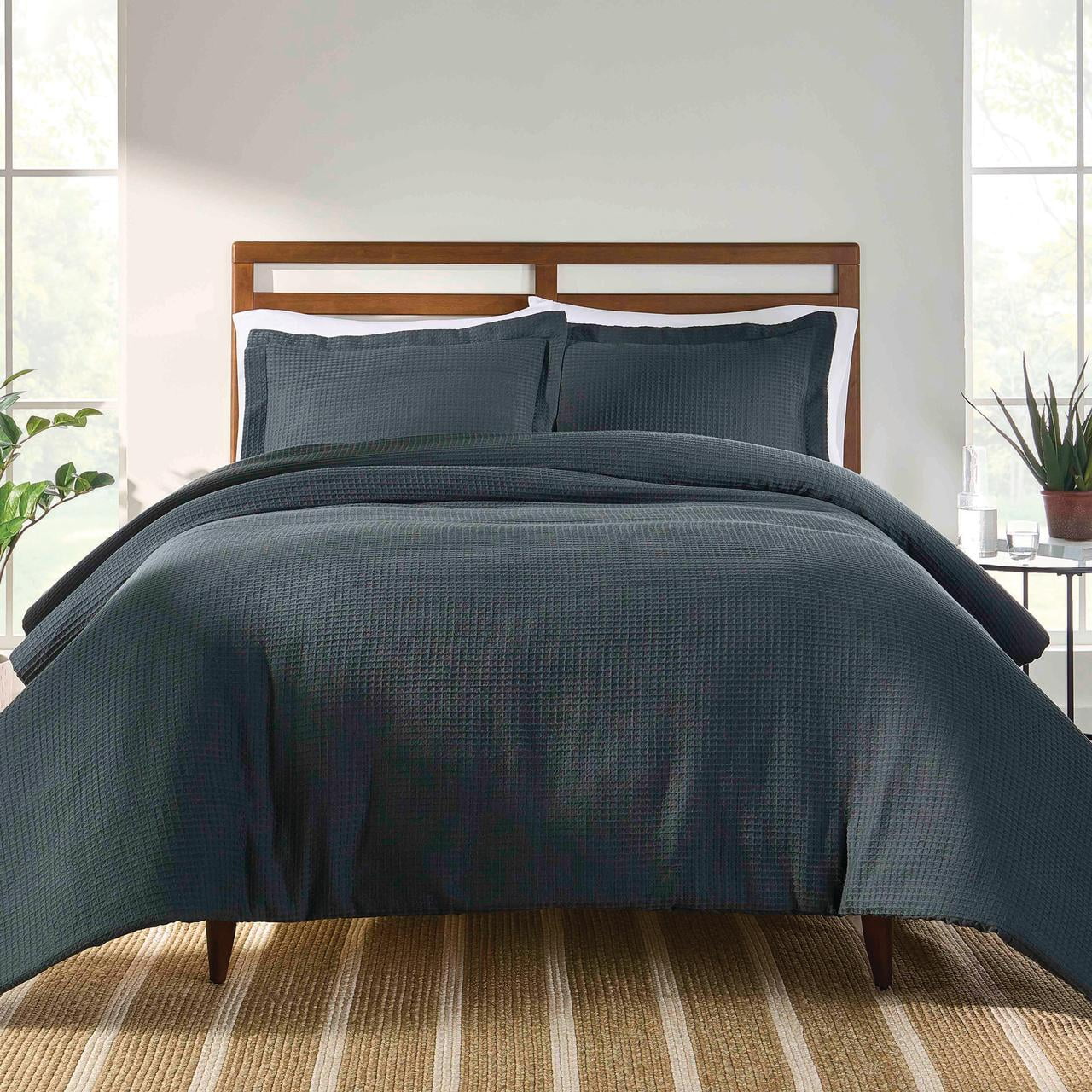 Fluffy Down Alternative 3-Piece Grey Waffle Comforter Set, Adult Full/Queen - Luxurious Quilted Duvet Cover Set - Default Title
