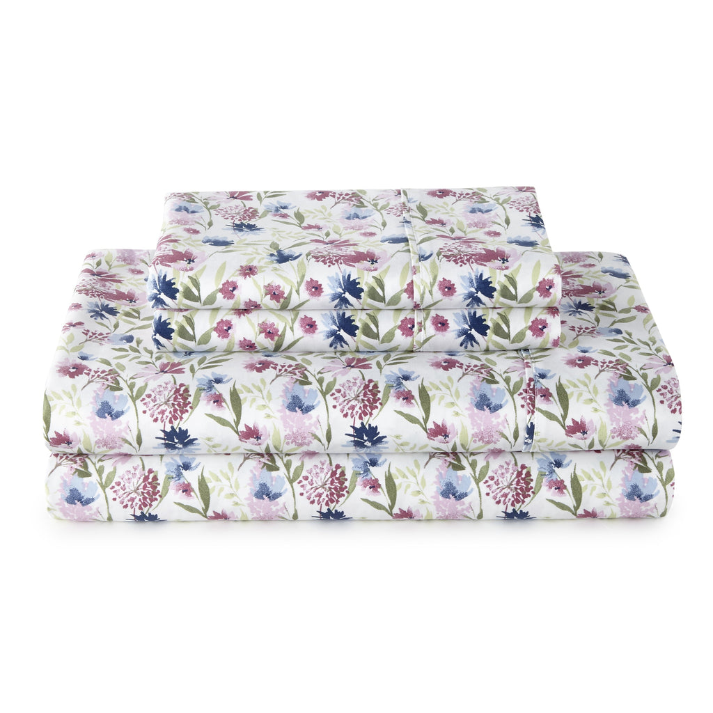 Premium Egyptian Cotton 4-Piece 300 Thread Count Bashful Blooms Cool Cotton Sateen Bed Sheet Set, Queen - Cooling Hotel Quality Bedding Sheets and Pillowcases - Default Title