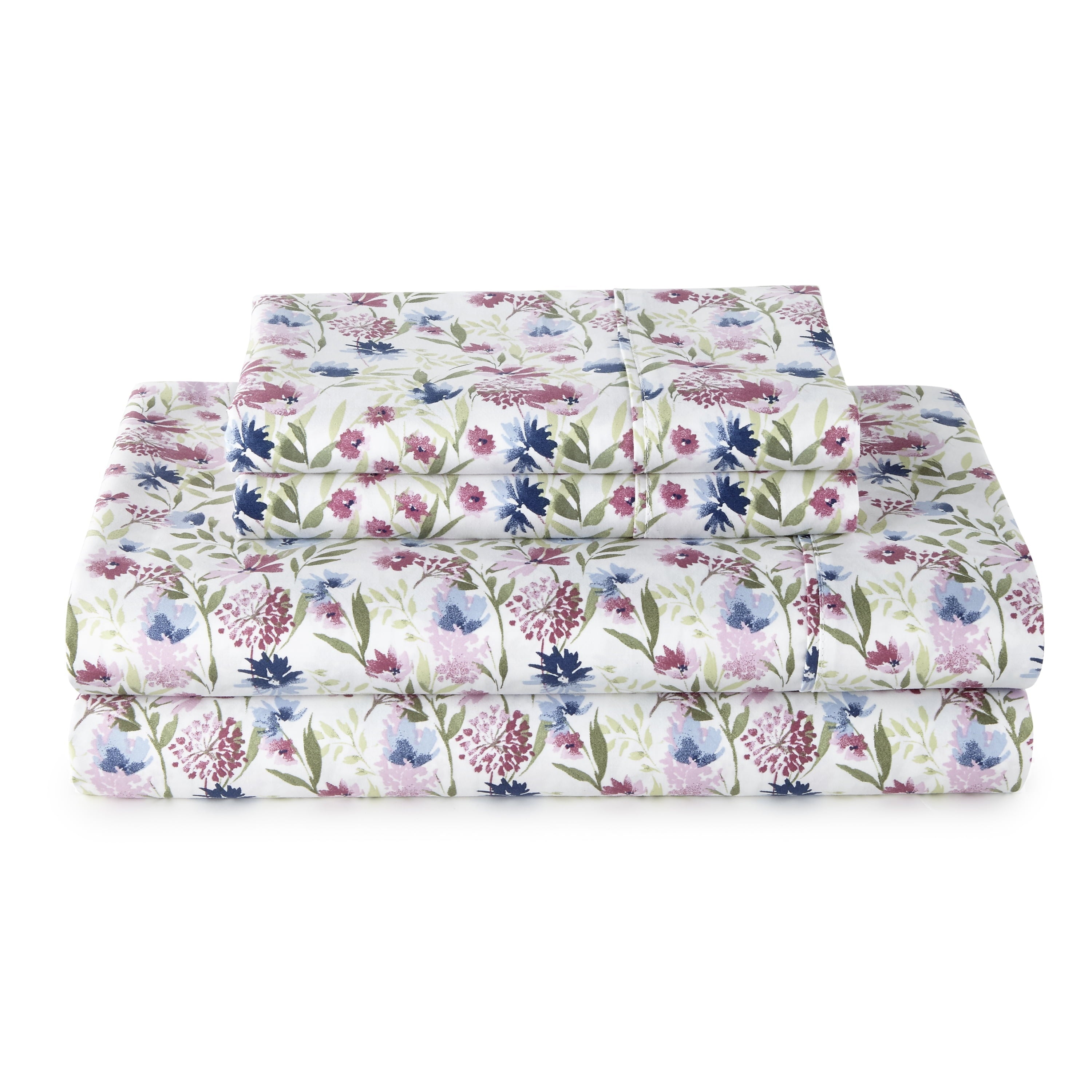 Premium Egyptian Cotton 4-Piece 300 Thread Count Bashful Blooms Cool Cotton Sateen Bed Sheet Set, Queen - Cooling Hotel Quality Bedding Sheets and Pillowcases - Default Title
