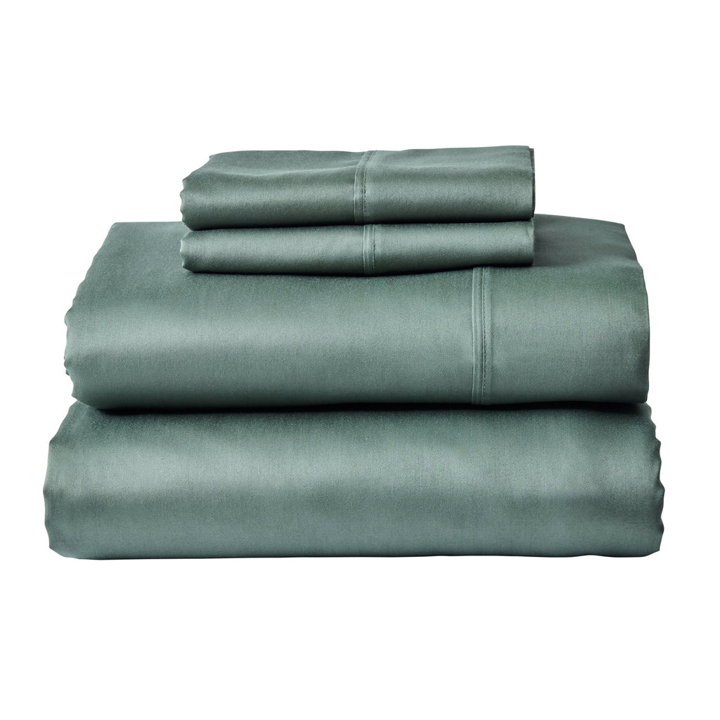 Ultra-Soft 4-Piece 300 Thread Count Green Ash Cotton Sateen Bed Sheet Set, Cali King - Breathable Egyptian Cotton Flat & Fitted Sheets - Default Title