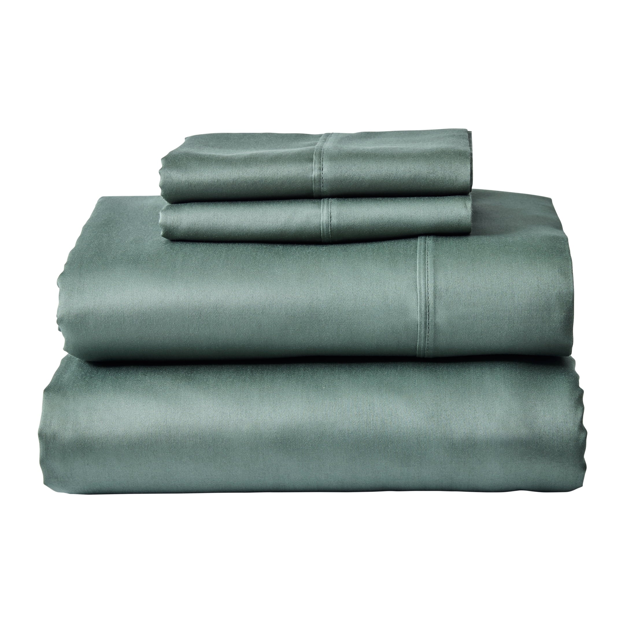 Ultra-Soft 4-Piece 300 Thread Count Green Ash Cotton Sateen Bed Sheet Set, Cali King - Breathable Egyptian Cotton Flat & Fitted Sheets - Default Title