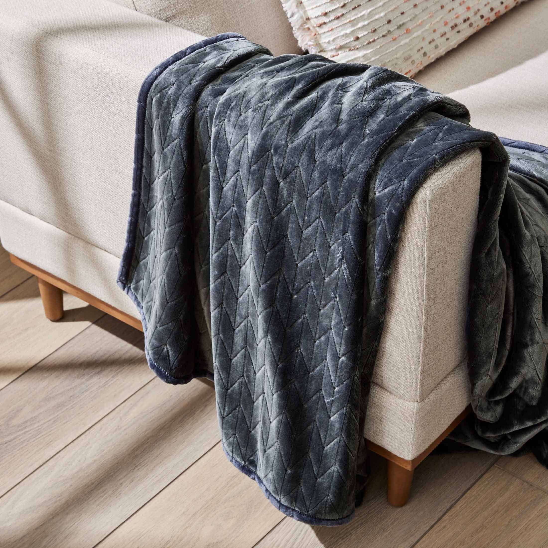 Decorative Knitted Textured Velvet Plush Soft Fleece Throw Blanket, Oversized, Greystone - Super Soft Reversible Sherpa Flannel Blanket - Default Title