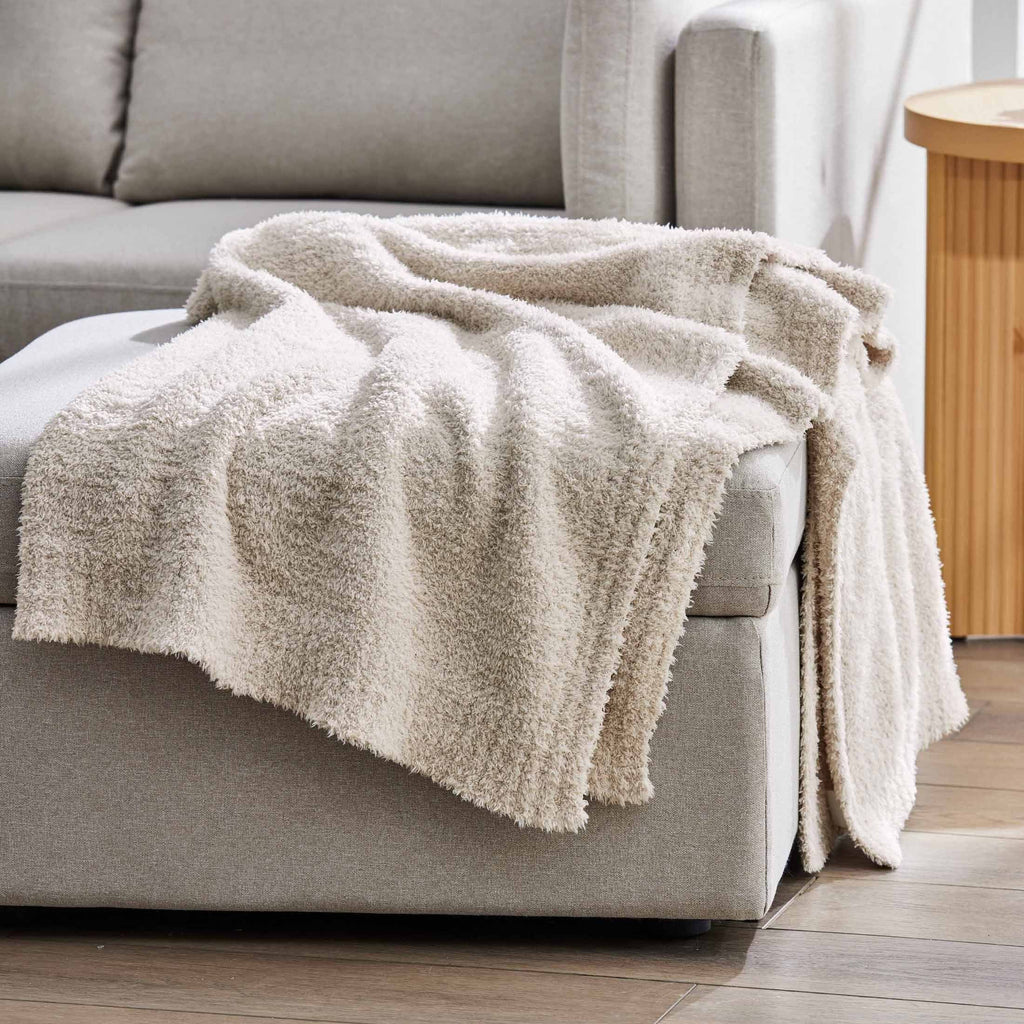Lightweight Warm Beige Cozy Knit Throw, 50" x 72" - Lightweight Plush Warm Blanket for All Seasons - Default Title