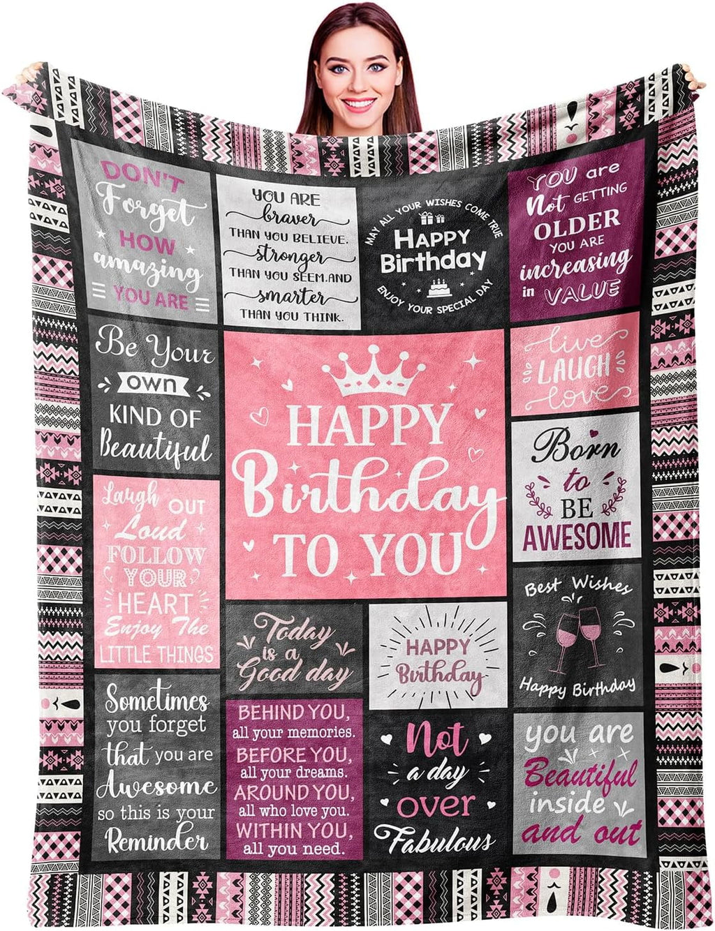 Reversible Sherpa Birthday Gifts for Women Girls Throw Blanket, Happy Birthday Decorations for Women, Gifts for Women Birthday Unique, ... - Cozy Fleece Throw Blanket for Couch & Bed - Default Title
