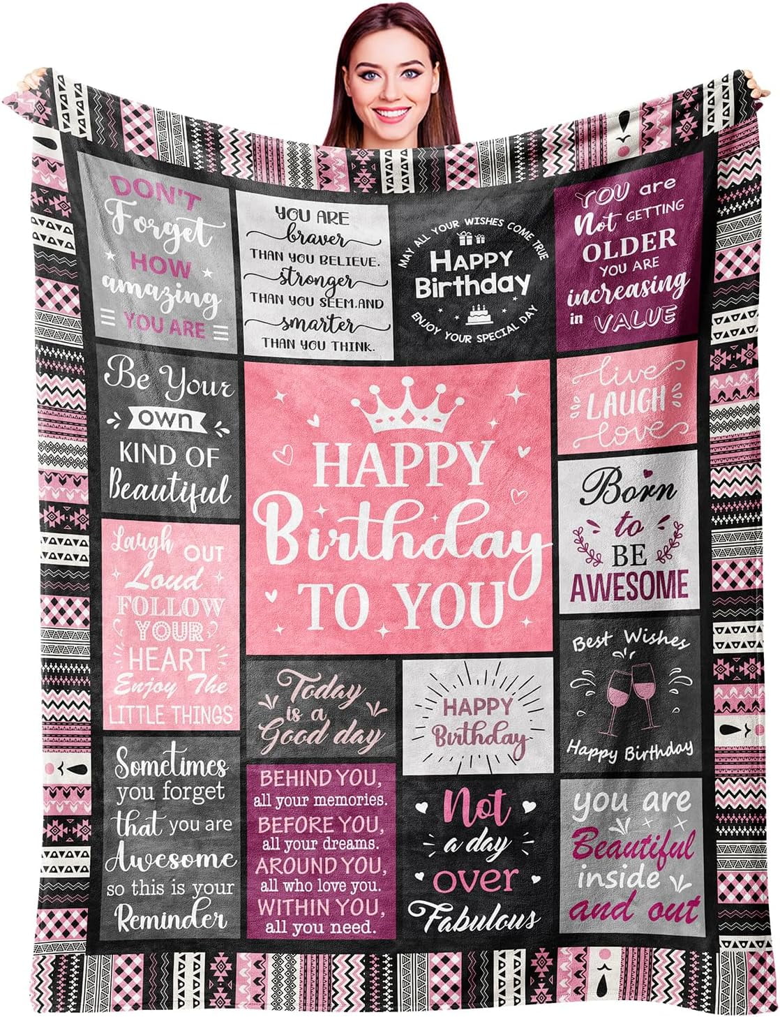 Reversible Sherpa Birthday Gifts for Women Girls Throw Blanket, Happy Birthday Decorations for Women, Gifts for Women Birthday Unique, ... - Cozy Fleece Throw Blanket for Couch & Bed - Default Title
