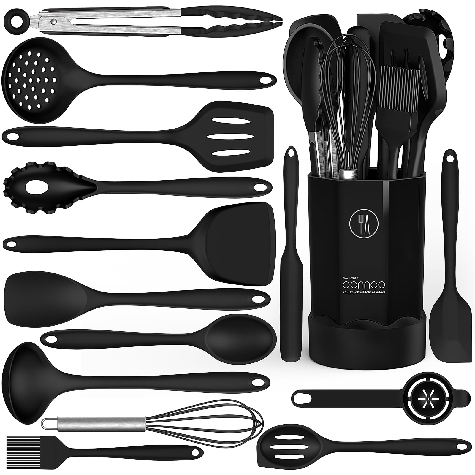 Non-Stick Safe Silicone Cooking Utensils Set - 446°F Heat Resistant Kitchen Utensils,Turner Tongs,Spatula,Spoon,Brush,Whisk,Ki... - Heat-Resistant Silicone Cooking Spatula Turner - Default Title