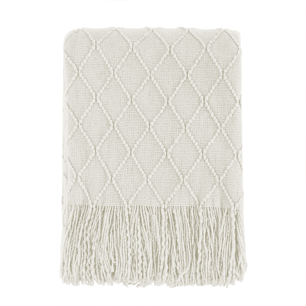 Super Soft Flannel Rhombus Beige Throw Blanket, Soft and Lightweight, 50"x 60" - Lightweight Plush Warm Blanket for All Seasons - Default Title