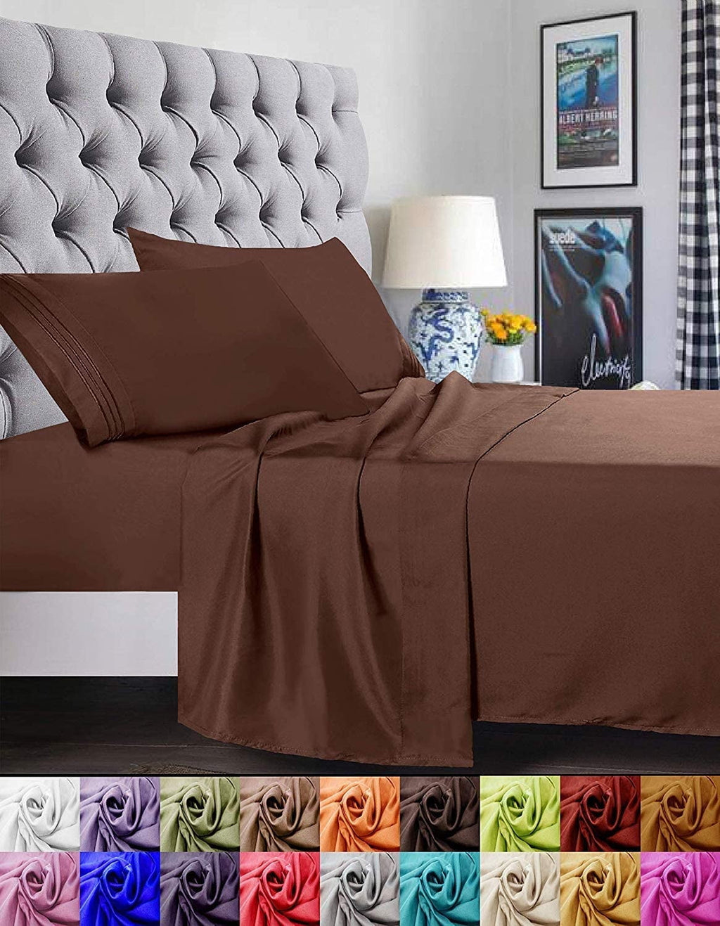 Premium Egyptian Cotton 1500 Series Microfiber Bed Sheets 4-Piece Set, Deep Pocket, Twin/Twin XL Chocolate Brown - Luxury Bed Sheet Set with Deep Pockets - Default Title