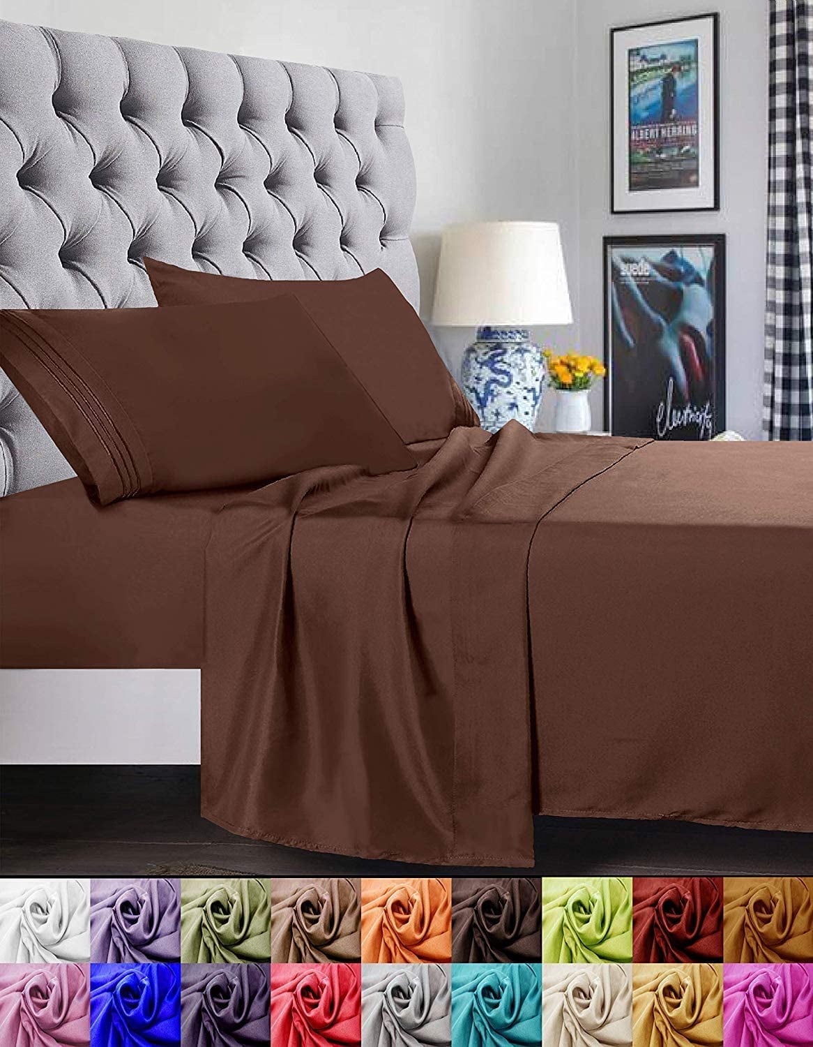 Premium Egyptian Cotton 1500 Series Microfiber Bed Sheets 4-Piece Set, Deep Pocket, Twin/Twin XL Chocolate Brown - Luxury Bed Sheet Set with Deep Pockets - Default Title