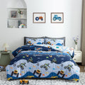 Fluffy Down Alternative 3Pcs Reversible Construction Truck Twin Comforter Set for Boys Kids Excavator Vehicle Motorcycle Bedding Set Blue - Luxurious Quilted Duvet Cover Set - Default Title