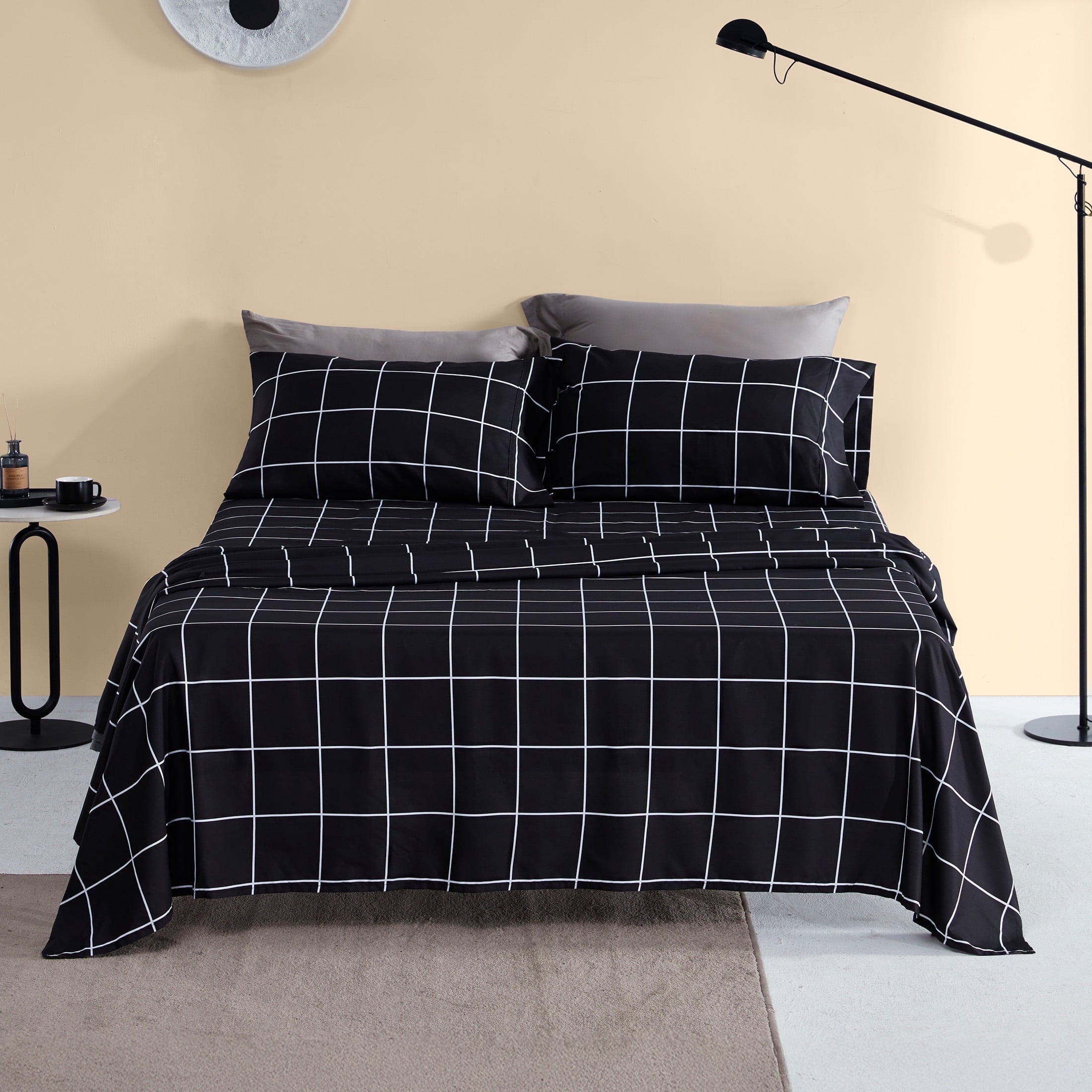 Cooling Sateen Full Bed Sheet Set, 4 Pieces Breathable & Super Soft, Easy Care Printed Microfiber with Deep Pocket & Envelope Closur... - Premium Ultra-Soft Pillowcase Pair for Sleeping - Default Title