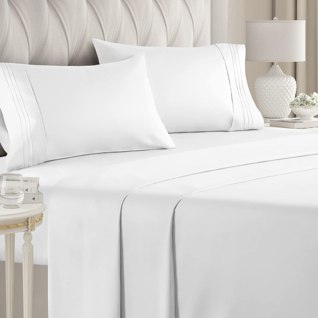 Cooling Sateen 4-Piece Ultra Soft & Comfy Hotel Luxury Sheet Set - Full Size Cooling Bed Sheet Fits 8"-16" Mattresses, White - Cooling Hotel Quality Bedding Sheets and Pillowcases - Default Title