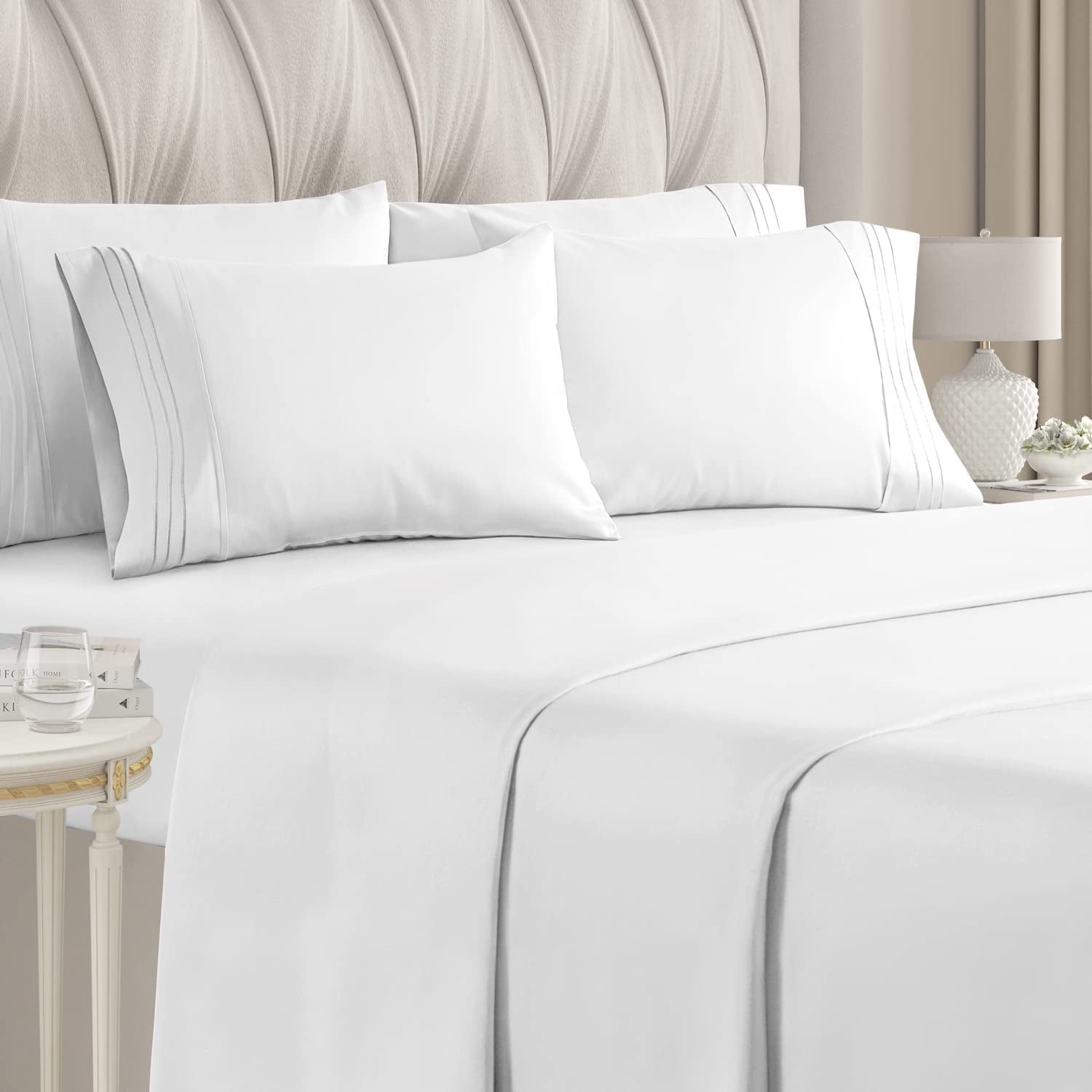 Wrinkle-Resistant 6-Piece Breathable and Cooling Sheet Set With Extra Matching Pillowcases - King Size Bed Sheets Fits 8"-16... - Breathable Egyptian Cotton Flat & Fitted Sheets - Default Title