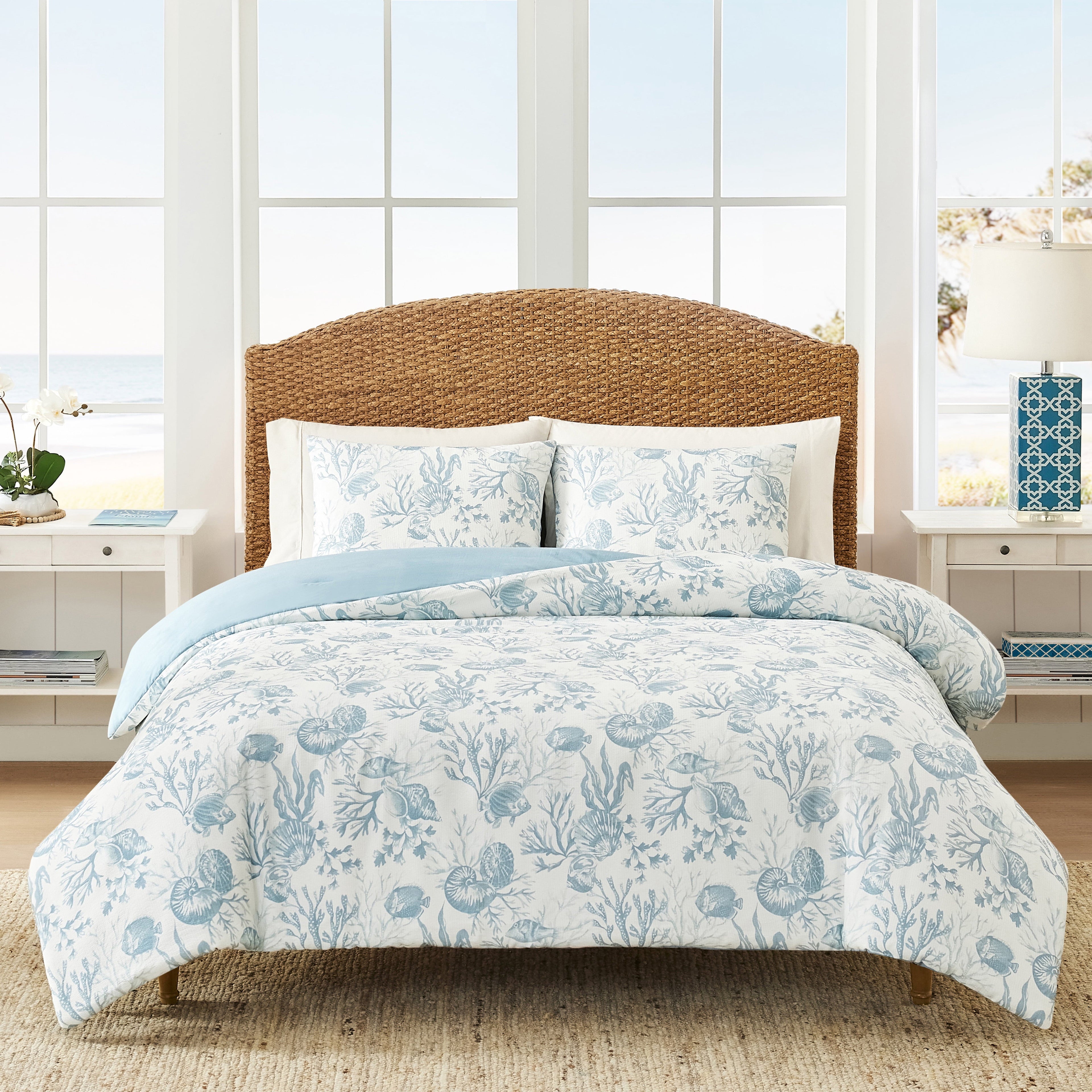 Heavyweight Warmth 3-Piece Lightweight 100% Cotton Blue & White Ocean Print Comforter Set, Full/Queen - Hypoallergenic Ultra-Fluffy Quilt for Winter - Default Title