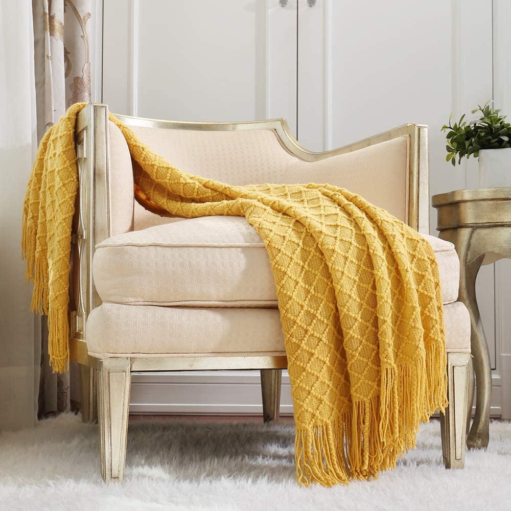 Cozy Fleece Decorative Soft Spring Summer Fall Throw Blanket ,for Couch Sofa Chair Bed,50''X60'',Mustard Yellow - Super Soft Reversible Sherpa Flannel Blanket - Default Title